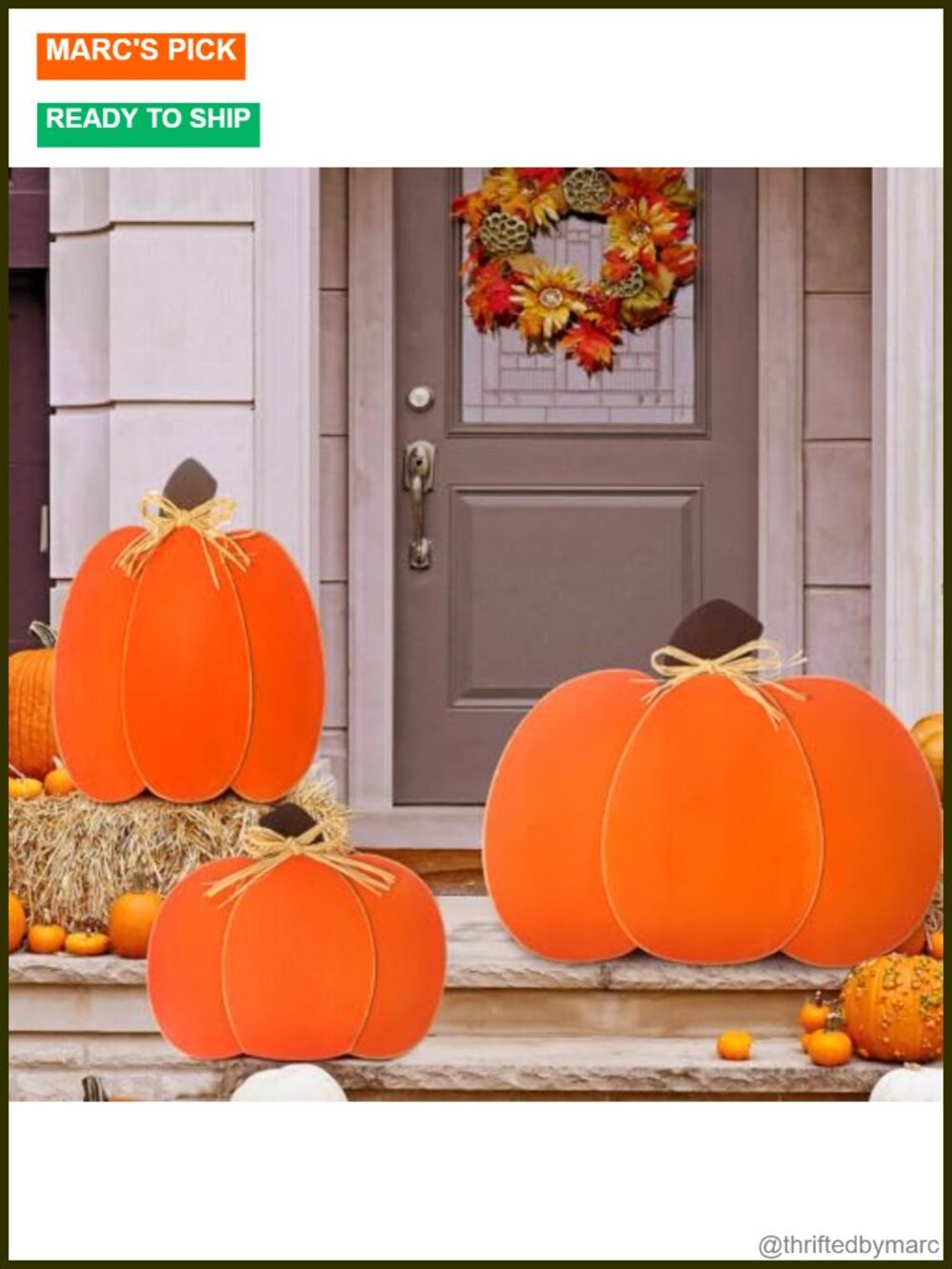 3 Pc Wood Pumpkin Yard Signs Fall Outdoor Decor with Straw Bows